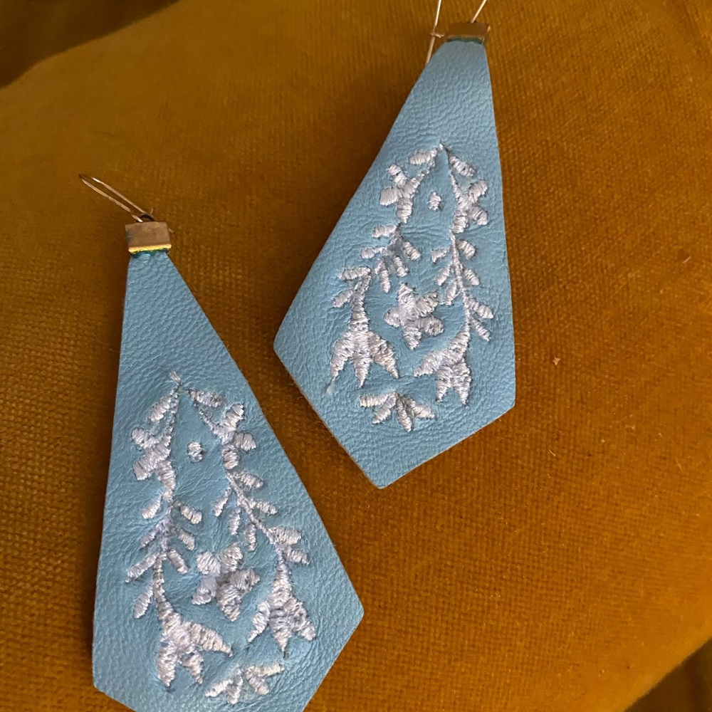 Embroidered Leather Earrings